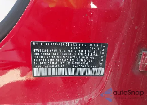 2013 Volkswagen Jetta 2.0L Tdi из США, поврежденный, VIN 3VWLL7AJ1DM378428